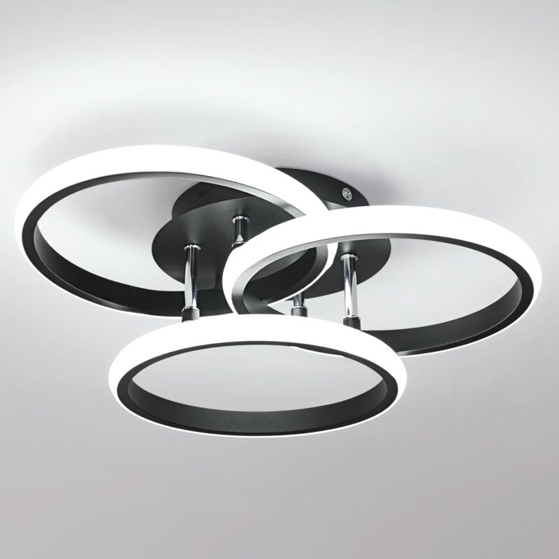 foto del prodotto goeco lampada da soffitto di design a triplo cerchio alluminio, nero, 3 teste, diametro 40 cm, altezza 11,5 cm, con controllo della luminosit e