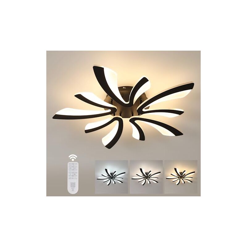 foto del prodotto goeco lampada da soffitto di design v, in acrilico, nero, 5 teste, con controllo della luminosit e telecomando, 48 w, 220 v