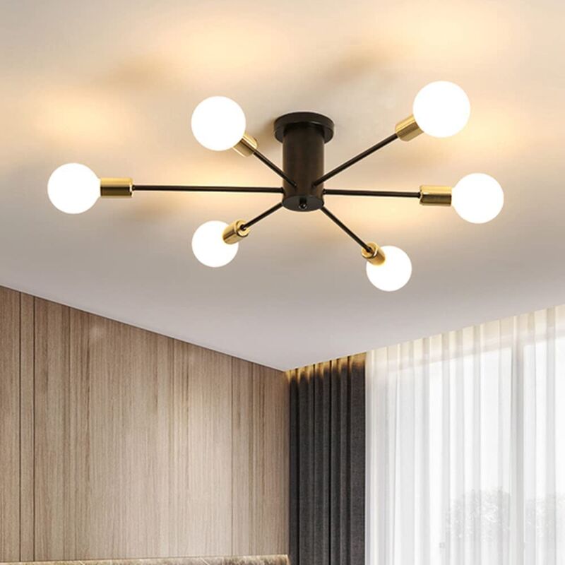 foto del prodotto goeco lampada da soffitto industriale, lampadario vintage 54cm, lampada da soffitto in metallo a 6 lampade e27, lampadario moderno per soggiorno,