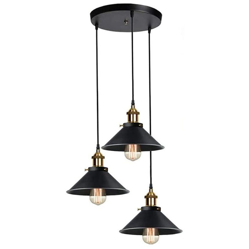 foto del prodotto goeco lampadario industriale a 3 luci, plafoniera retr in metallo nero, portalampade e27, 22cm, con cavo regolabile da 100cm per soggiorno,