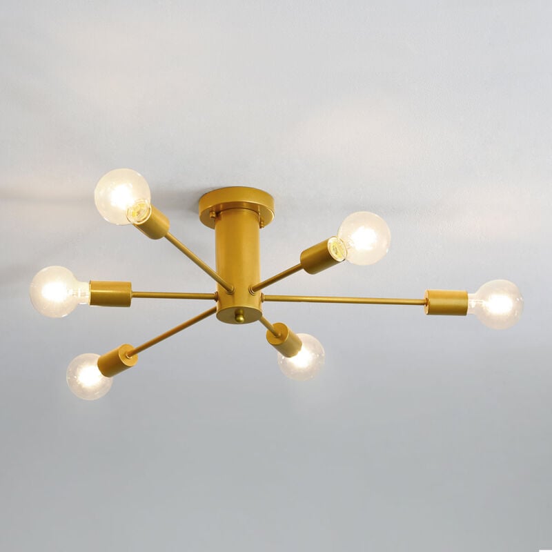 foto del prodotto goeco lampade da soffitto industriali 6 luci e27 plafoniera soffitto vintage oro sputnik lampadario a sospensione moderno in metallo per soggiorno