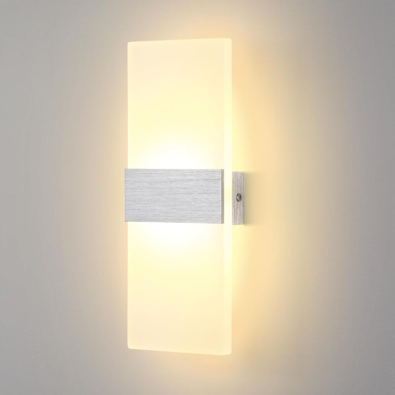 foto del prodotto goeco led lampada da parete interno 12w bianco caldo, moderno applique da parete interni, lampada a muro in acrilico perfetto per soggiorno corridoio