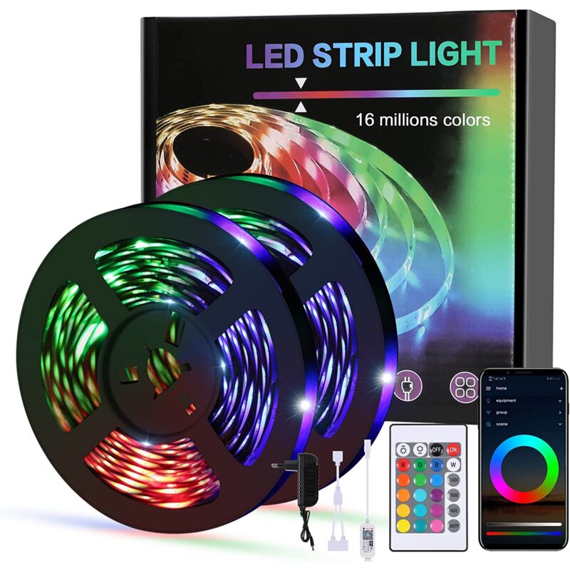 foto del prodotto goeco led striscia 10m, striscia led wifi bluetooth rgb dimmerabile con controllo app e telecomando 24 tasti, sincronizzazione musica luci led