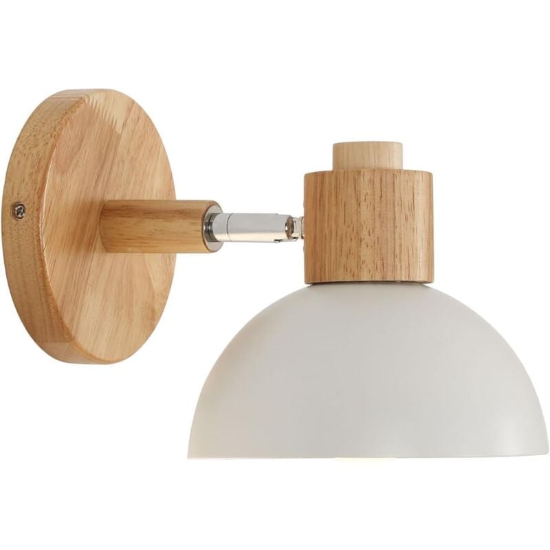 foto del prodotto goeco luce murale interna con paralume bianco elegante luce murale in legno e27 testa lampada rotante da 180 adattata nella camera da letto sulla