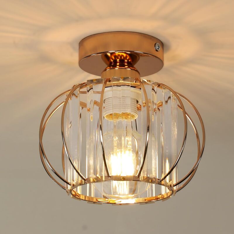 foto del prodotto goeco mini plafoniera in cristallo moderna, lampadario in cristallo e27, luminare da corridoio, plafoniera dorata per camera, cucina, portico, 19