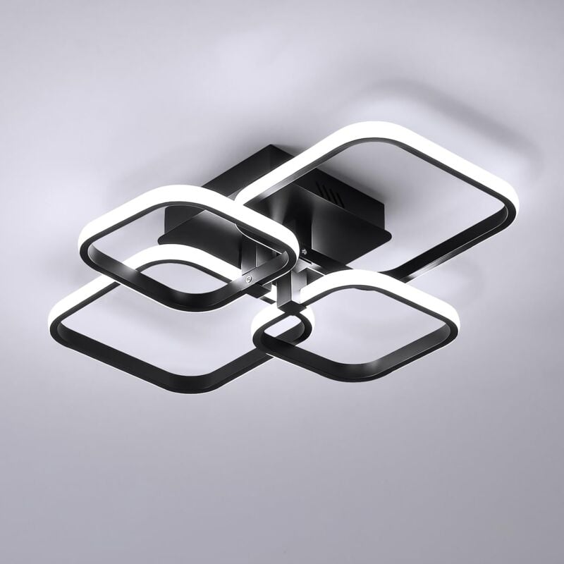 foto del prodotto goeco plafoniera di design quadrata a 4 teste, alluminio, nero, 47w, 58x46 cm, con controllo di luminosit e telecomando, 220v