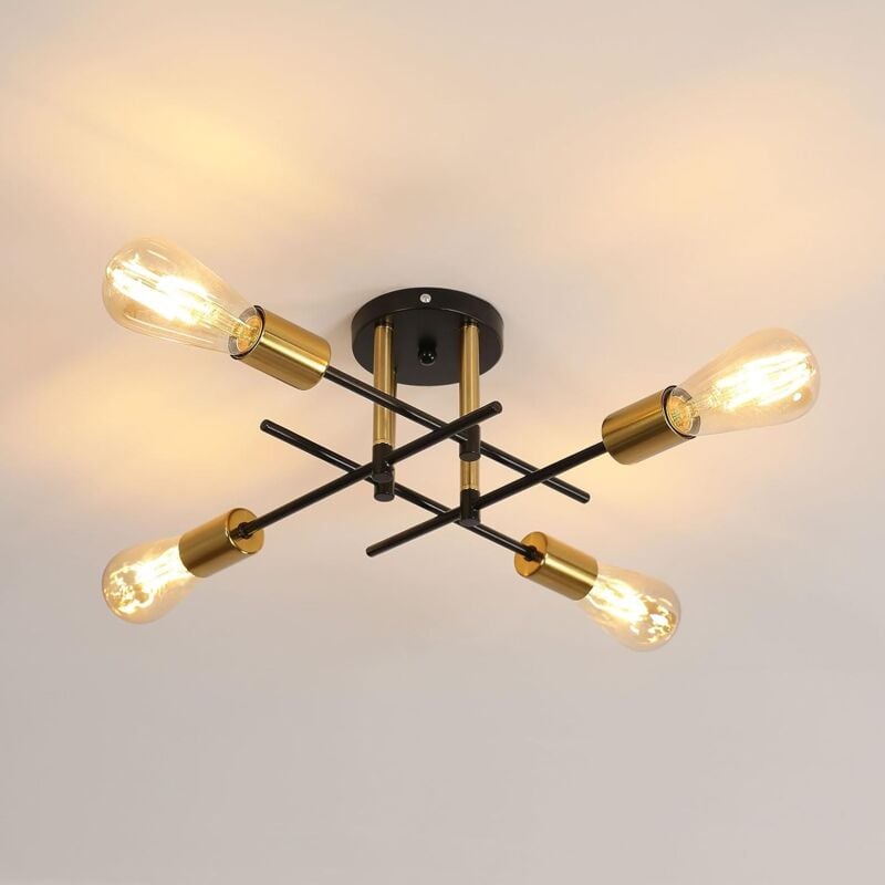 foto del prodotto goeco plafoniera industriale, plafoniera in metallo e27 vintage, lampadario sputnik moderno a 4 luci per soggiorno, camera da letto, cucina, sala
