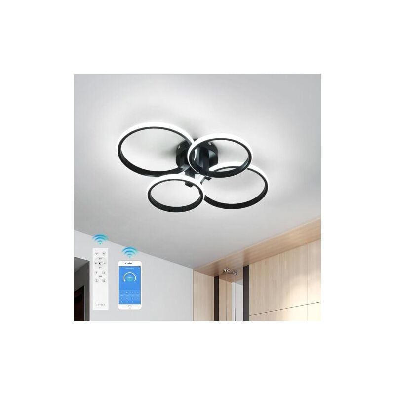 foto del prodotto goeco plafoniera led design circolare, 4 teste, nera, 57,5x46x11,5 cm, luce bianca con controllo di luminosit , 57w