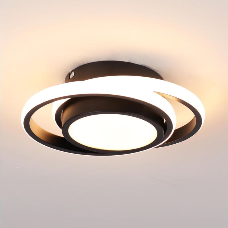 foto del prodotto goeco plafoniera led design doppio cerchio, alluminio nero, 40x28,5 cm, 39w, dimmerabile con telecomando, 220v