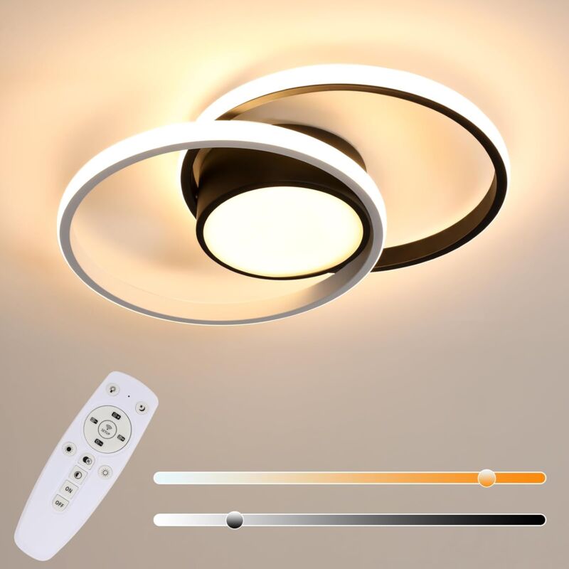 foto del prodotto goeco plafoniera led dimmerabile rotonda nera, plafoniera soggiorno 40w 4500lm con telecomando regolabile 3000 6000k, plafoniera moderna camera da