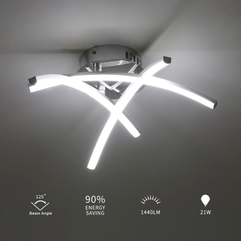 foto del prodotto goeco plafoniera led, lampada a sospensione a soffitto dal design moderno curvo 6500k, dia 43cm lampada da soffitto 20w 1900lm per soggiorno,