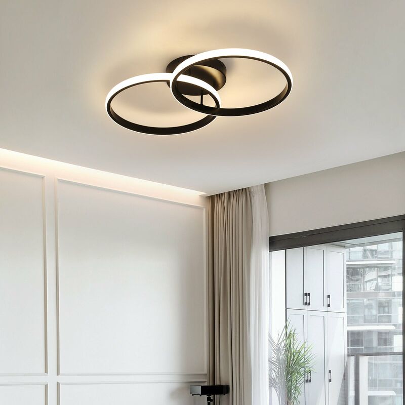 foto del prodotto goeco plafoniera led, lampada da soffitto moderna 42w, lampadario a doppio anello led 3360 lumen, plafoniere in acrilico nero per camera da letto,