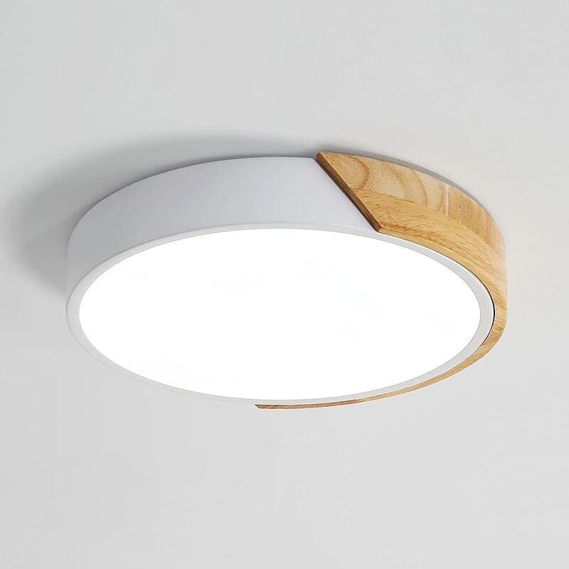 foto del prodotto goeco plafoniera led soffitto 24w, lampada da soffitto moderna rond bianco freddo 6000k, plafoniere in legno per soggiorno cucina bagno camera da