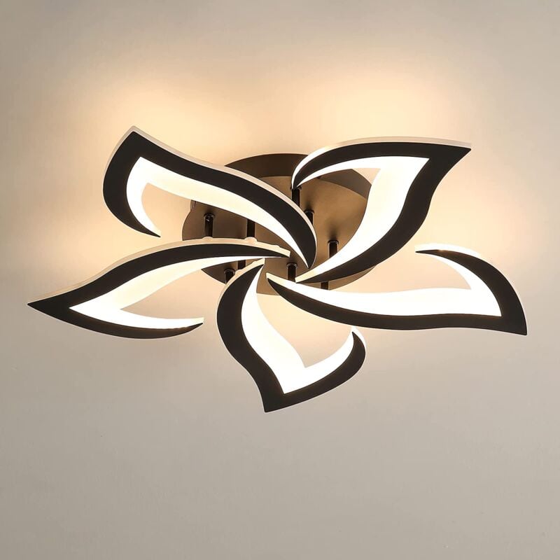 foto del prodotto goeco plafoniera led soffitto moderna, 60w 6000lm lampada da soffitto a 5 teste petalo in acrilico, nero lampadario led per soggiorno, camera da