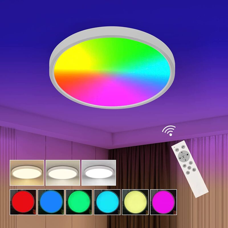 foto del prodotto goeco plafoniera led soffitto24w 3200lm rgb dimmerabile con telecomando lampadario led soffitto 2700 6500k plafoniera bagno moderna rotonda per