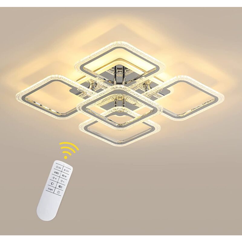 foto del prodotto goeco plafoniera moderna a led, lampada da soffitto dimmerabile 2700k 6500k con telecomando, lampadario quadrato in acrilico a 5 luci da 100w per