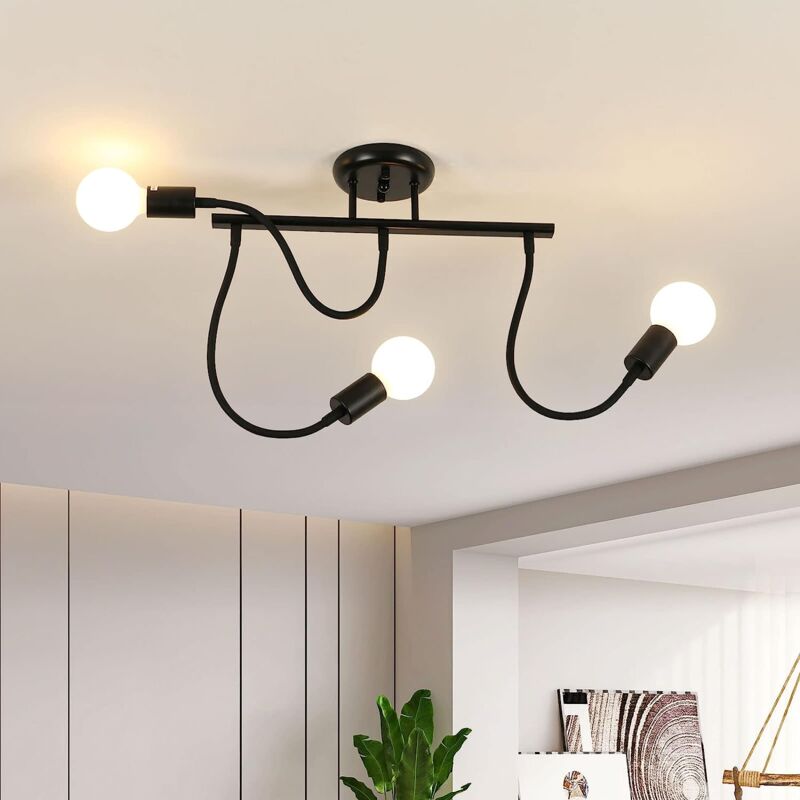 foto del prodotto goeco plafoniera retro base e27 3 portalampade lampada a soffitto per cucina sala da pranzo camera da letto corridoio ingresso balcone nero