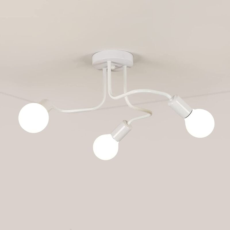 foto del prodotto goeco plafoniera retro base e27 3 portalampade lampada a soffitto per soggiorno, camera da letto, sala da pranzo, ufficio bianco