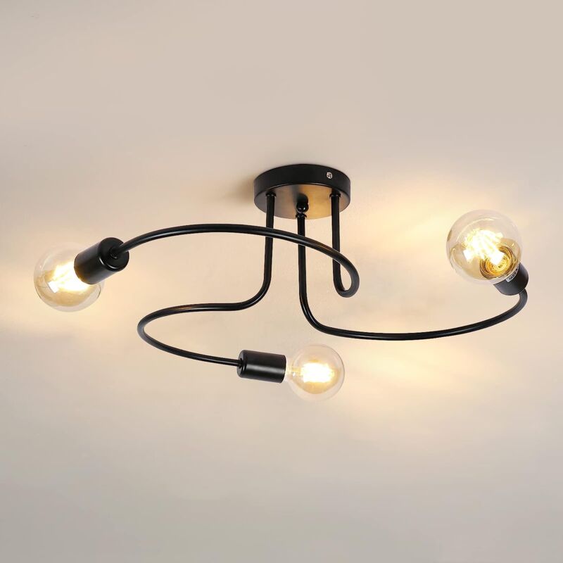 foto del prodotto goeco plafoniera retro base e27 3 portalampade lampada a soffitto per soggiorno, camera da letto, sala da pranzo, ufficio nero