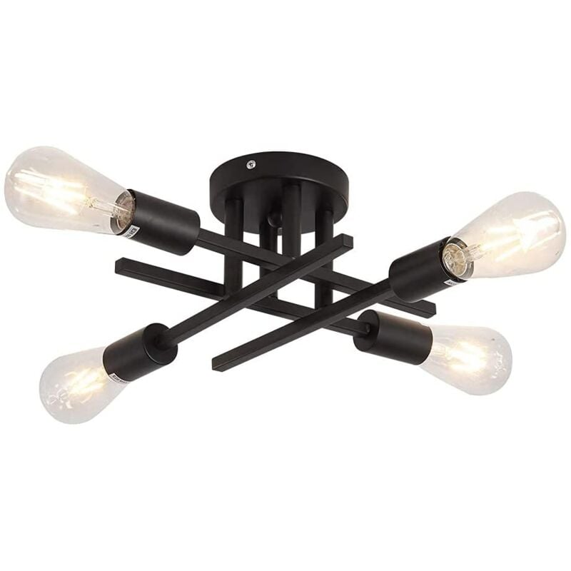 foto del prodotto goeco plafoniera retro base e27 4 portalampade lampada a soffitto per soggiorno, camera da letto, sala da pranzo, ufficio nero