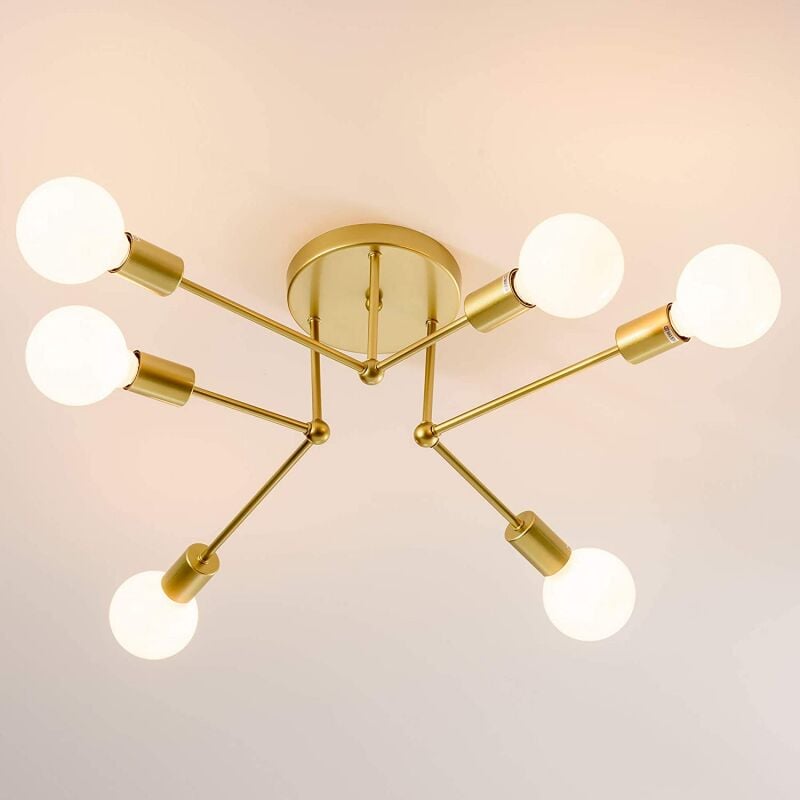 foto del prodotto goeco plafoniera retro base e27 6 portalampade lampada a soffitto per soggiorno, camera da letto, sala da pranzo, ufficio oro