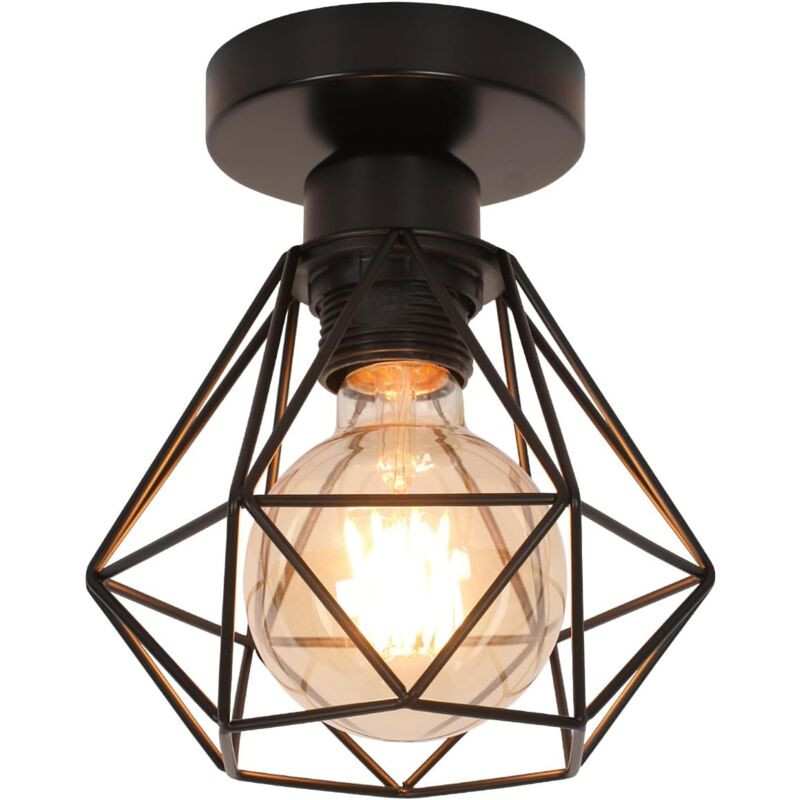 foto del prodotto goeco plafoniera retro base e27 gabbia lampada a soffitto per cucina sala da pranzo camera da letto corridoio ingresso balcone nero