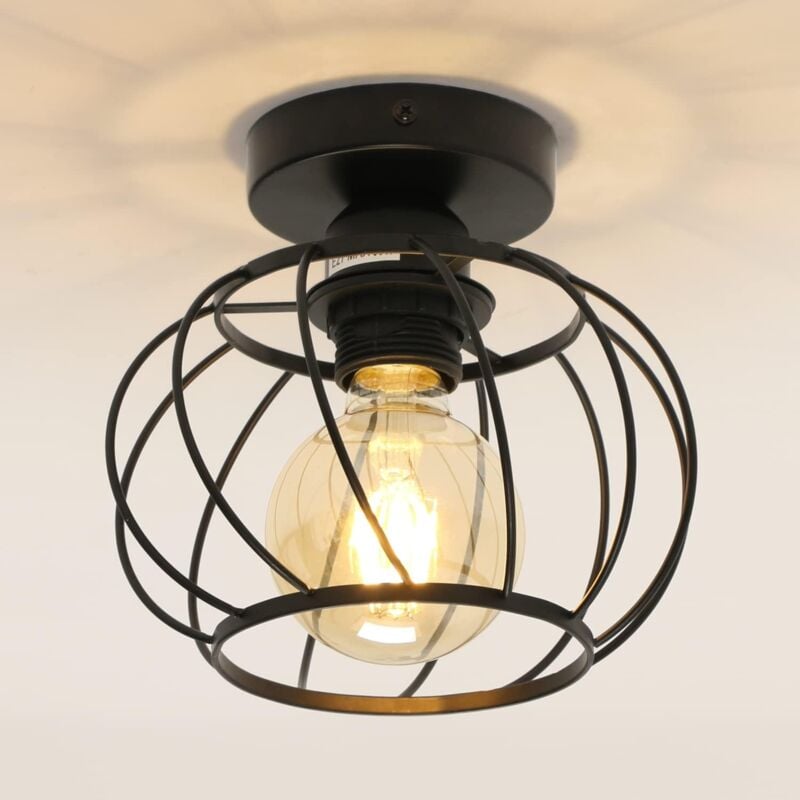 foto del prodotto goeco plafoniera retro base e27 gabbia lampada a soffitto per cucina sala da pranzo camera da letto corridoio ingresso balcone nero lampadina non