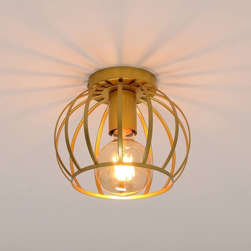 foto del prodotto goeco plafoniera retro base e27 gabbia lampada a soffitto per cucina sala da pranzo camera da letto corridoio ingresso balcone oro