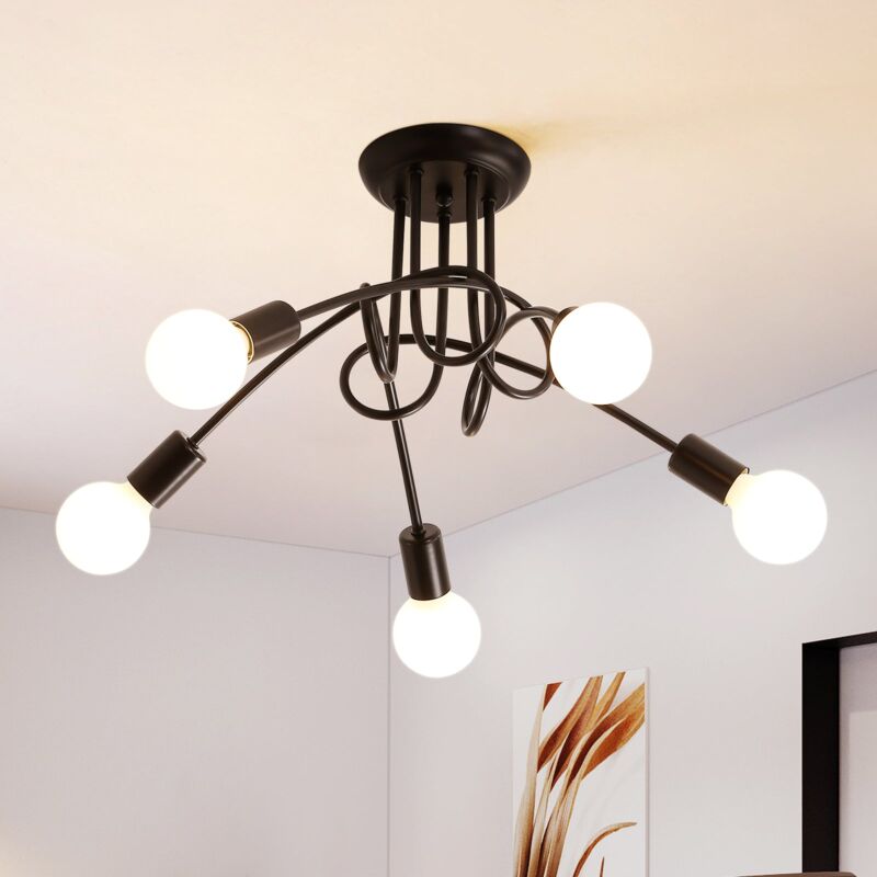 foto del prodotto goeco plafoniera soffitto vintage, 5 luci lampada da soffitto moderno, lampadario led soffitto sospensione in metallo, per soggiorno ristorante