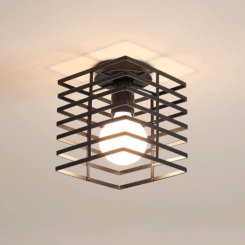 foto del prodotto goeco plafoniera soffitto vintage e27 gabbia metallica nera quadrata vintage plafoniera massimo 40w adatta per come soggiorno, sala da pranzo,