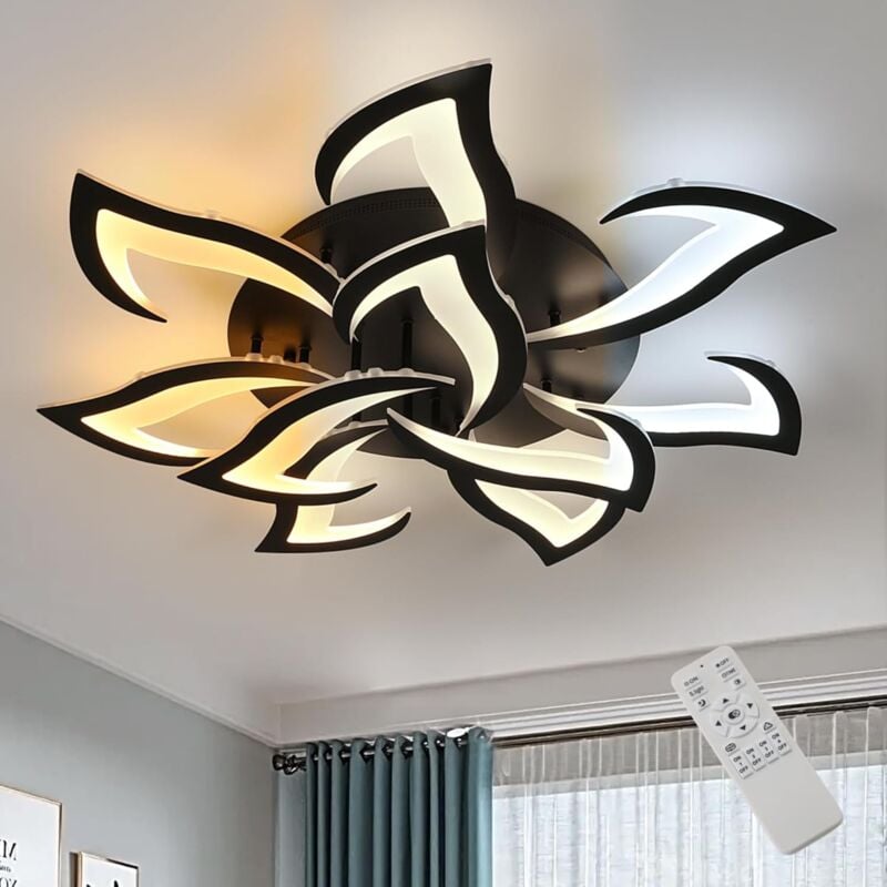 foto del prodotto goeco plafoniere led fiore 84w, dimmerabile 3000 6500k con telecomando e controllo app, 10 petali neri 82cm per soggiorno cucina sala da pranzo