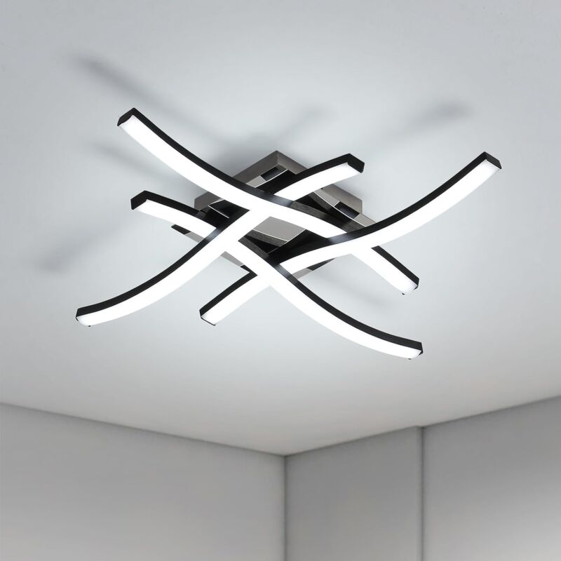 foto del prodotto goeco plafoniere led moderna nera 24w 2300lm luce fredda 6500k, design ondulato con 4 tubi per soggiorno camera da letto cucina 46x46x7cm goeco