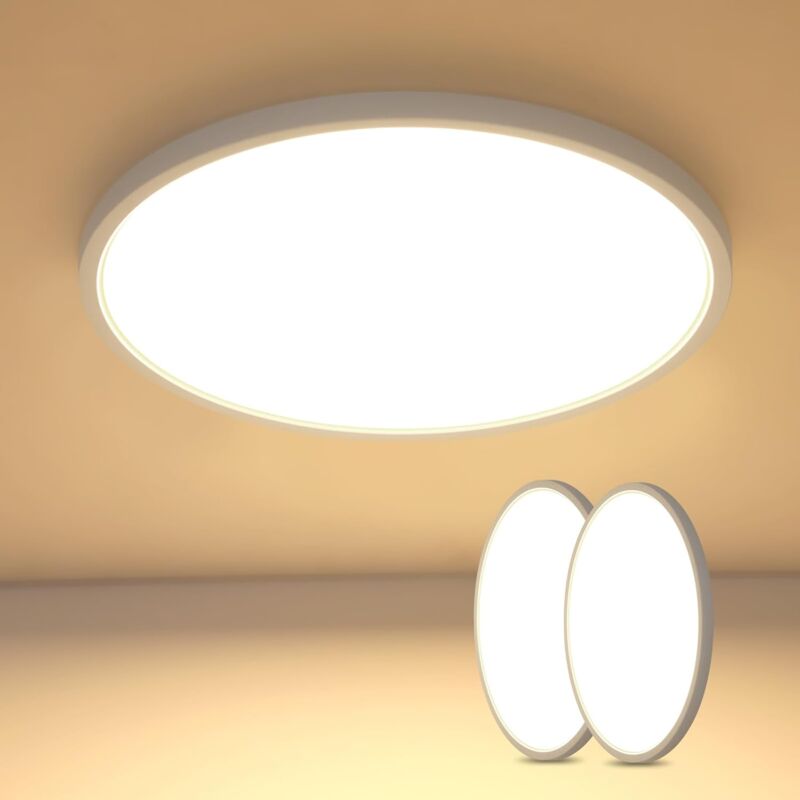 foto del prodotto goeco set di 2 plafoniere led, 36w lampada da soffitto moderna ultra sottile 40cm ip44, lampade da soffitto rotonde 3240lm 3000k luce calda per