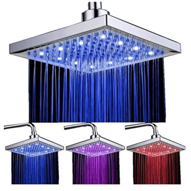 foto del prodotto goeco soffione doccia led, 8 pollici doccia soffione quadrato controllo della temperatura, soffione doccia a soffitto cromato finito con 12pcs led,