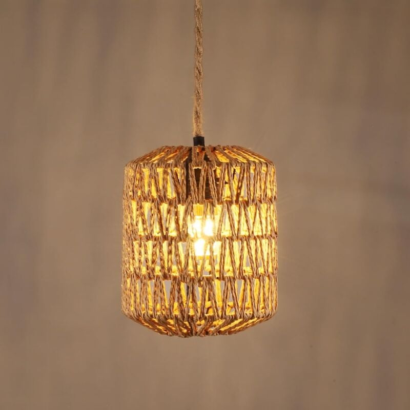 foto del prodotto goeco sospensione lampadario con corda di canapa, lampada a sospensione vintage in metallo, connessione a presa e27, abat jour rustico per