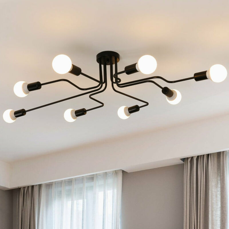 foto del prodotto goeco vintage lampadario industriale nero lampada a sospensione 8 luci base e27 lampada da soffitto soggiorno e plafoniere per camera da letto