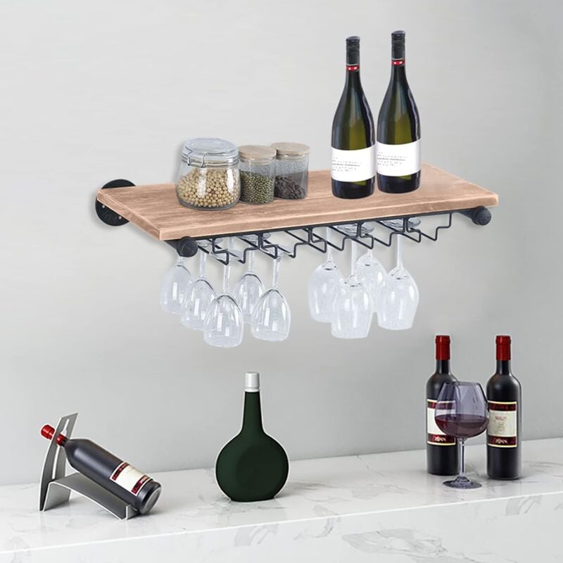 foto del prodotto gojoy 61 cm appeso calici titolari, rustico a parete cremagliera del vino con 5 titolari di vetro, steampunk ferro galleggiante bar scaffali,