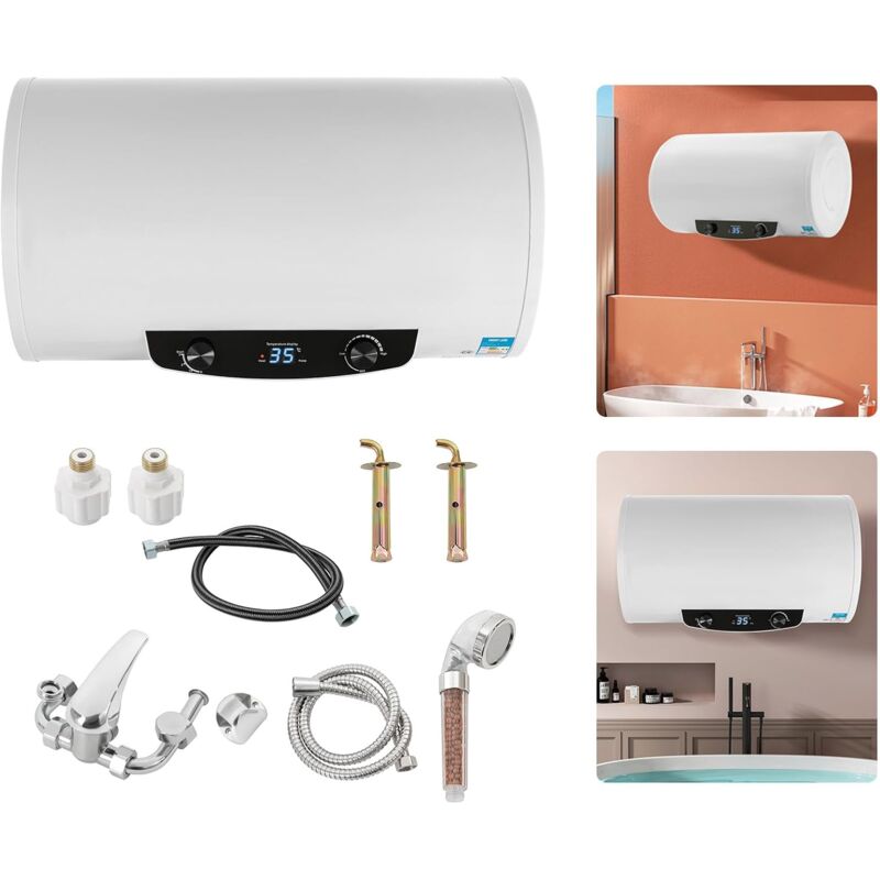 foto del prodotto gojoy caldaia ad acqua calda da 2000 w, serbatoio elettrico 70 litri, smart control a parete, scaldabagno con rubinetto, soffione doccia, tubo,