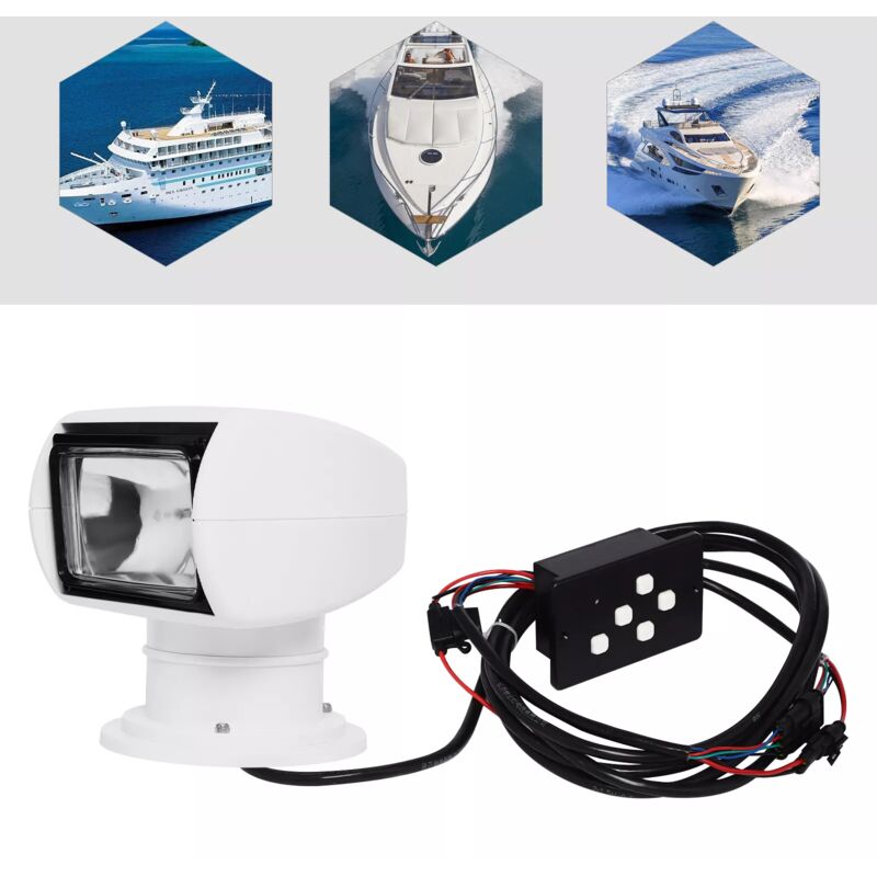 foto del prodotto gojoy faro per barca, bianco, 12 v, 100 w, impermeabile, con telecomando, luce di ricerca, girevole a 360 gradi, per barca, camion, auto, marina