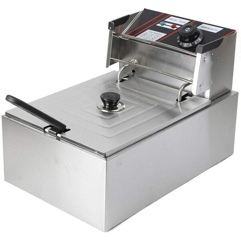 foto del prodotto gojoy friggitrice elettrica in acciaio inox, 2500 w, con cestello e coperchio in acciaio inox, friggitrice professionale, friggitrice