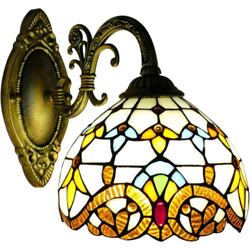 foto del prodotto gojoy lampada da parete stile rustico tiffany, lampada da parete per camera da letto, comodino con interruttore a tirante, paralume in vetro