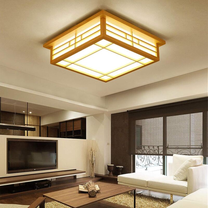 foto del prodotto gojoy lampada da soffitto a led in legno massello tatami, per camera da letto, balcone, log luce calda, soggiorno, lampada da soffitto 35 35 cm 