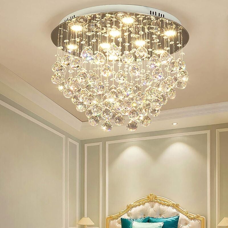 foto del prodotto gojoy lampada da soffitto rotondo led lampada a sospensione gocce di pioggia k9 moderno lampadario di cristallo soggiorno illuminazione a soffitto