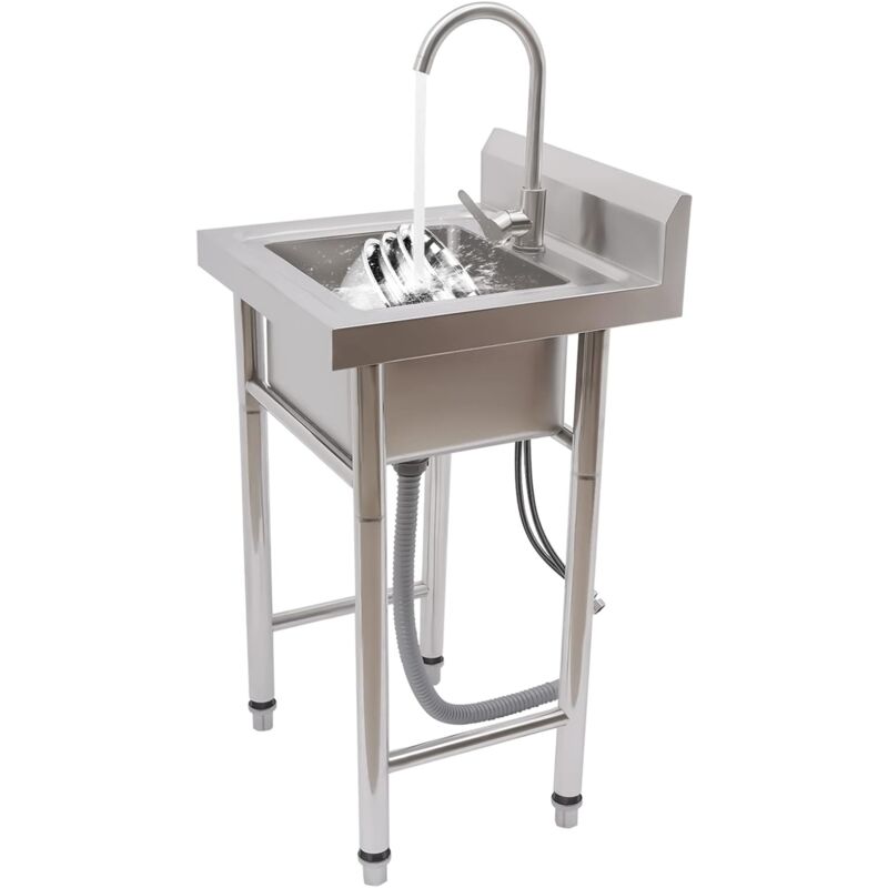 foto del prodotto gojoy lavello da cucina in acciaio inox, organizer per lavello da cucina, in acciaio inox, con lavello e rubinetto, per interni ed esterni,