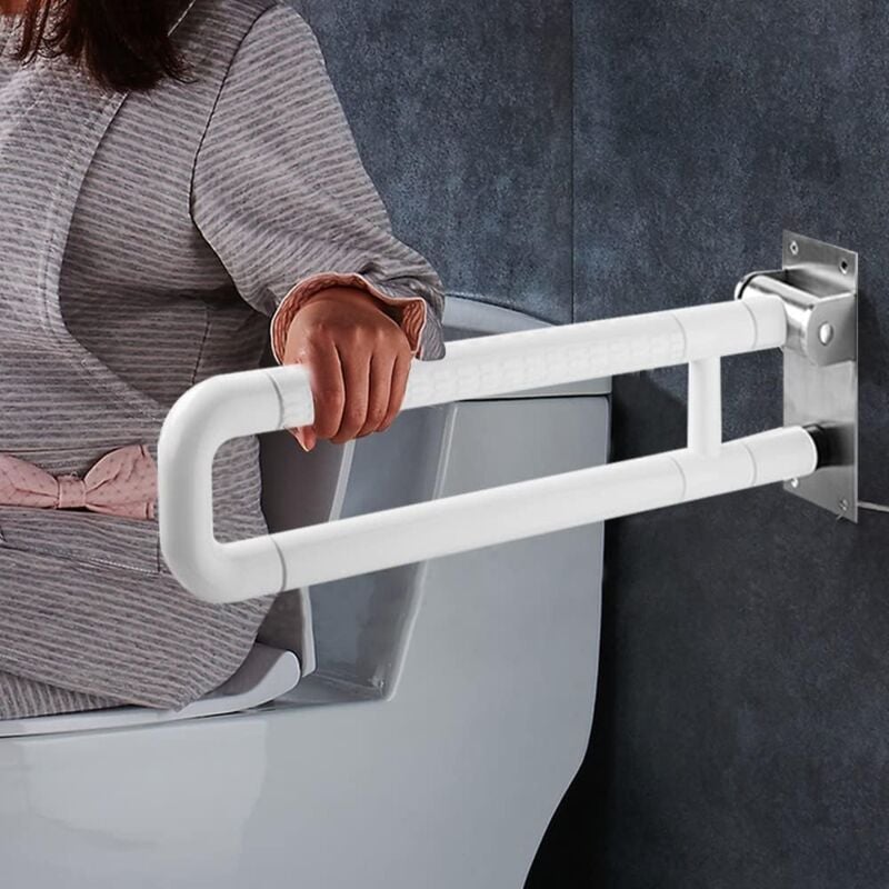 foto del prodotto gojoy maniglia pieghevole per wc, 226.8kg, toilette pieghevole supporto 60 cm, supporto per wc in acciaio inox, pieghevole bianco 