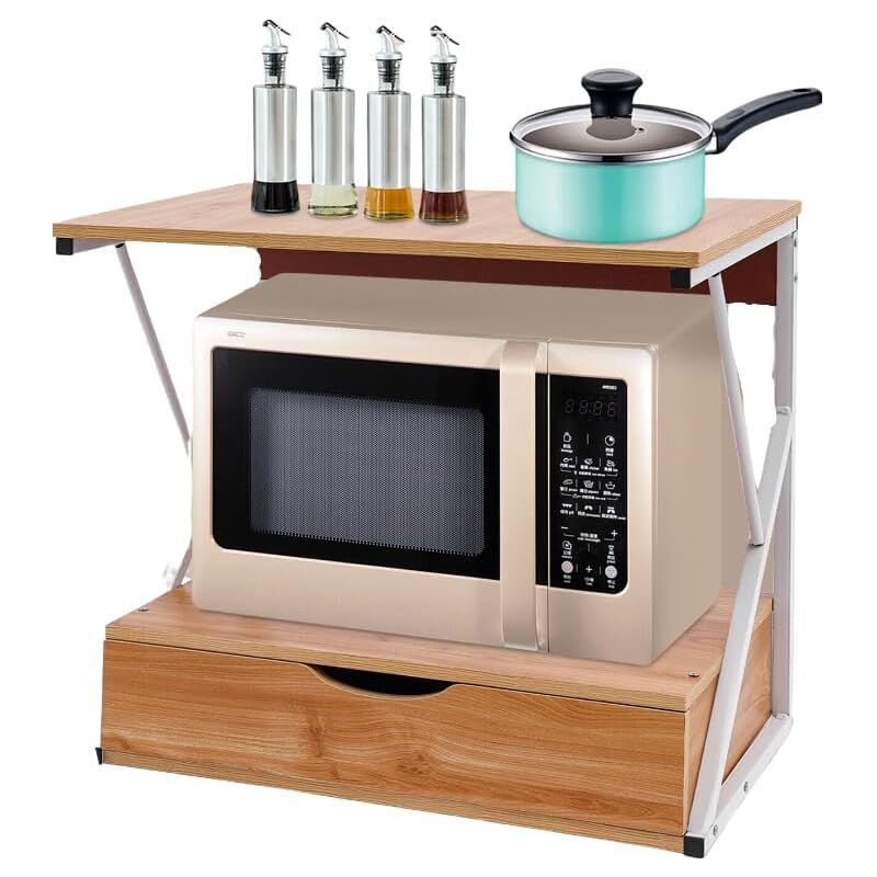 foto del prodotto gojoy mensola per microonde a 2 livelli, supporto per microonde, cucina, cassetto, scaffale da cucina, multifunzione, per microonde, 54 x 35 x 50 cm