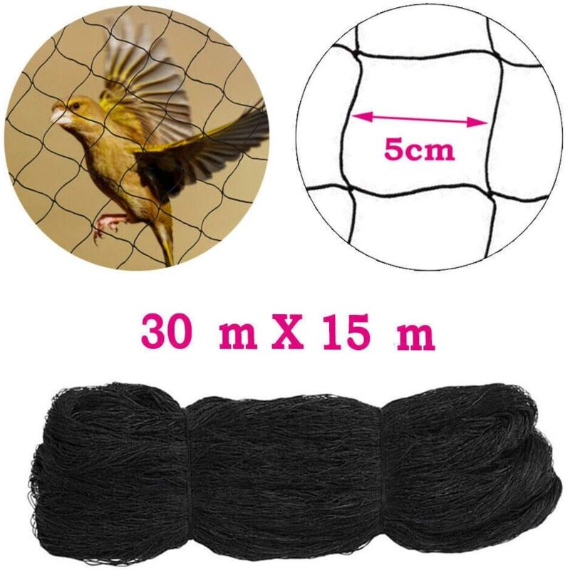 foto del prodotto gojoy rete di protezione per uccelli da frutto, rete da giardino, 30 x 15 m larghezza maglie 5 x 5 cm , rete di protezione in nylon, colore nero