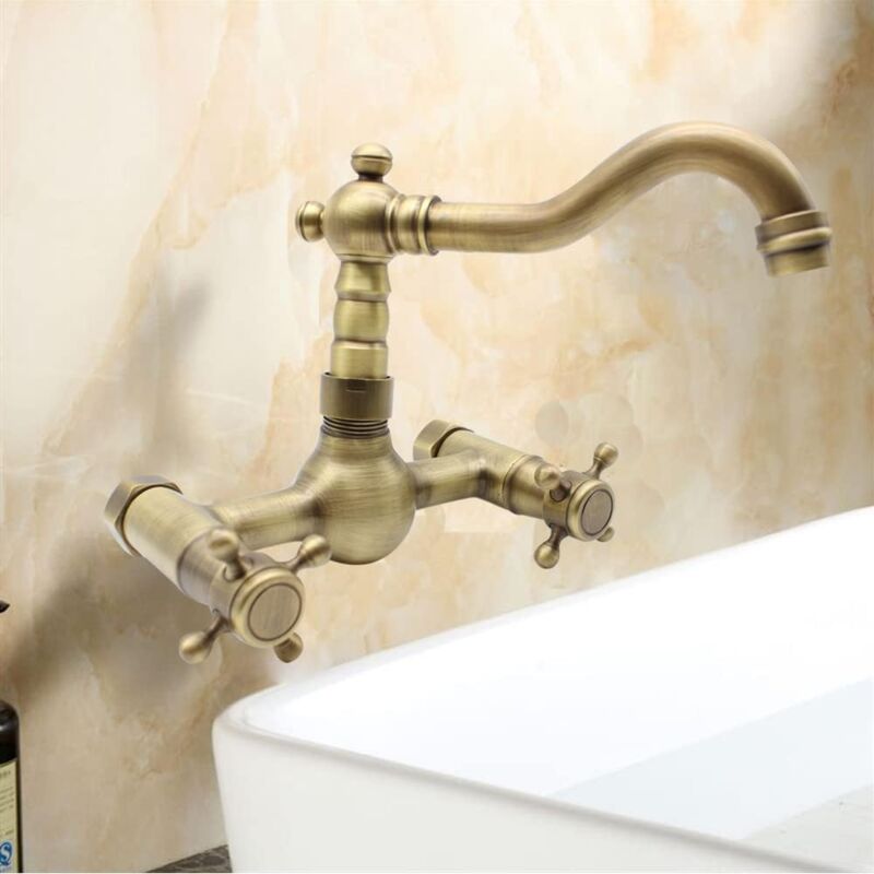 foto del prodotto gojoy retro antico rubinetto a parete con croce maniglie miscelatore a parete rubinetto del bagno rubinetto della cucina con acqua calda e fredda