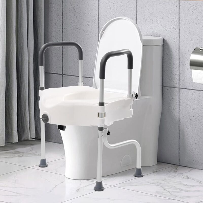 foto del prodotto gojoy rialzo sedile wc e telaio di sicurezza per anziani, antibatterico, con braccioli, ascensore 110 mm, portata 150 kg, con impugnature in gomma