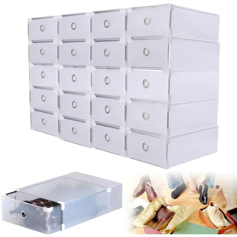 foto del prodotto gojoy scatola per scarpe, 20 pezzi, impilabile e pieghevole, in plastica trasparente, 31 x 20 x 11 cm